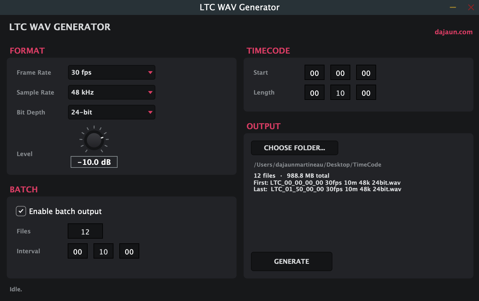 LTC WAV Generator plugin interface
